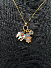 Load image into Gallery viewer, Elephant Hamsa Multi Charm Good Luck Gold Necklace