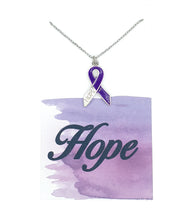 Load image into Gallery viewer, Hope Purple Ribbon Necklace on Hope Wish Card