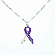 Load image into Gallery viewer, Purple Ribbon Necklace Pendant on Hope Card