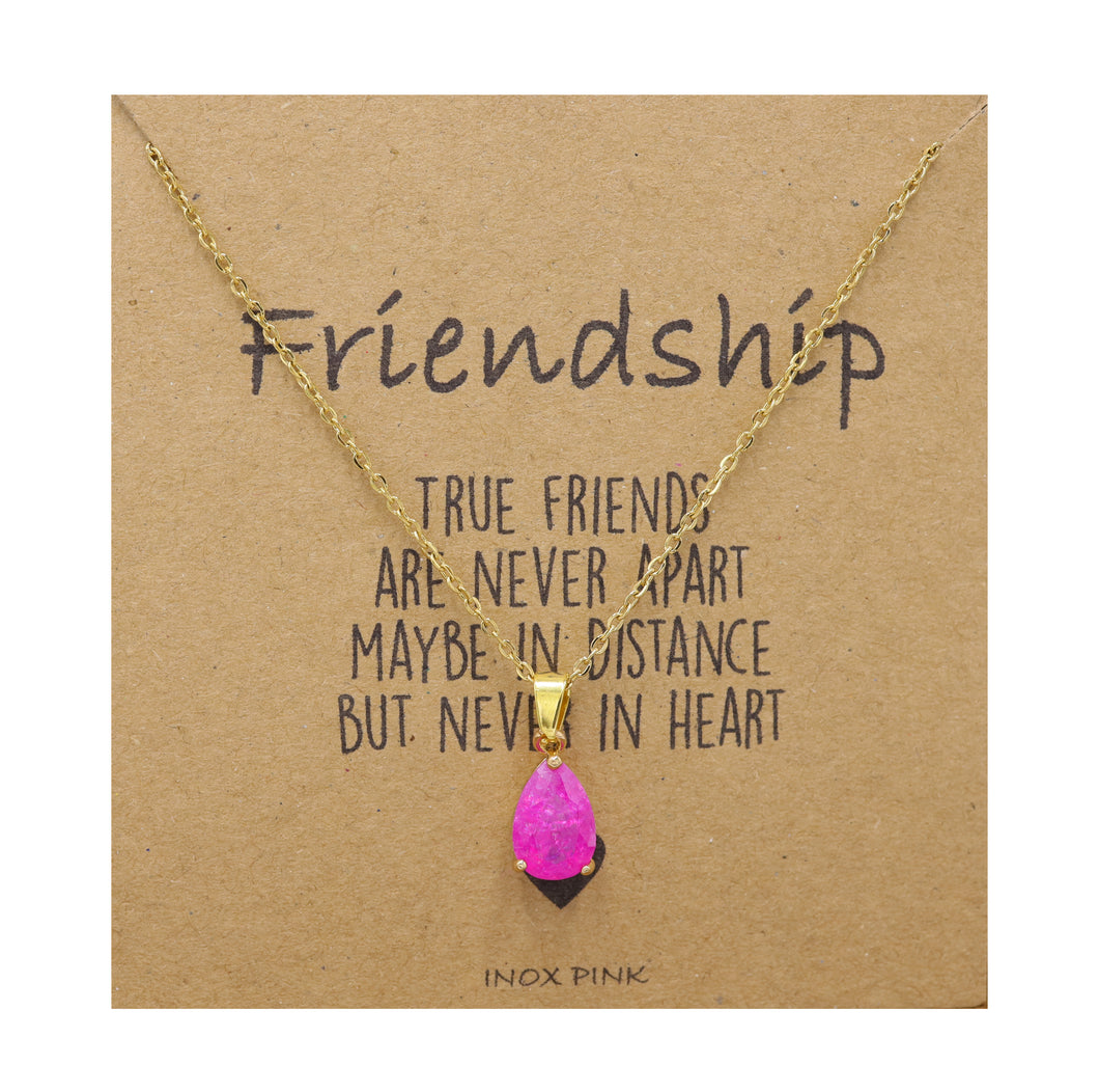 Pink Teardrop Pendant Necklace on Friendship Card