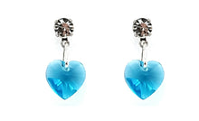 Load image into Gallery viewer, Blue Crystal Heart Drop Earrings
