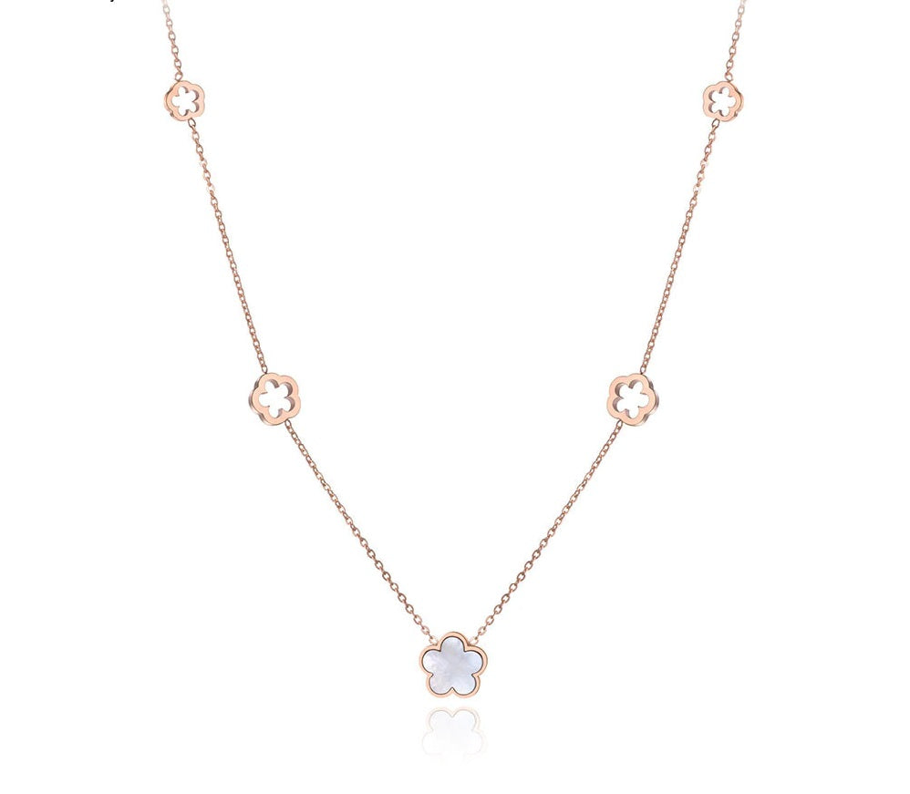 Flower Rose Gold-Tone Stainless Steel Necklace